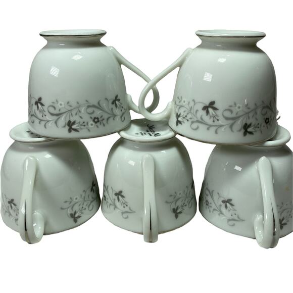 Moon Mist 3000 Miniature Fine China Gray & Black Cup & Saucer W/Silver Trim - Picture 1 of 9